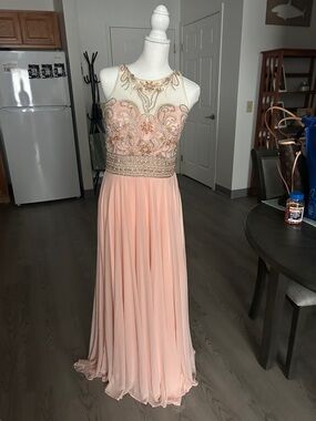 Dave & Johnny Pink Peach Beaded Illusion Gown